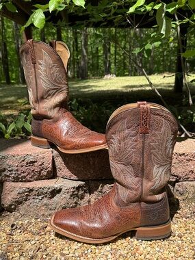 Ariat Brown Leather Western Cowboy Square Toe Boots Embroidered Shaft sz 13EE